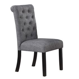 Charcoal Fabric Set of 2 Dining Chairs Contemporary Plush Cushion Side Chairs Tufted Back Chair Kitchen Dining Room