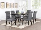 Charcoal Fabric Set of 2 Dining Chairs Contemporary Plush Cushion Side Chairs Tufted Back Chair Kitchen Dining Room