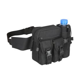 Tactical Waist Bag Denim Waistbag With Water Bottle Holder For Outdoor Traveling Camping Hunting Cycling (Color: BLACK)