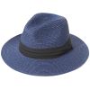 Women Men Wide Brim Straw Panama Roll up Hat Fedora Beach Sun Hat UPF50+