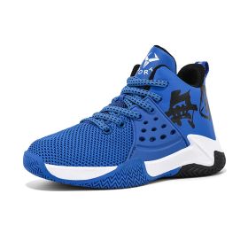 Boys Basketball Shoes Soft Sole Non-slip Breathable Kids Sneakers Children Sport Shoes Outdoor Child Trainers Shoes Basket Boy (Color: Royal blue)