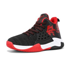 Boys Basketball Shoes Soft Sole Non-slip Breathable Kids Sneakers Children Sport Shoes Outdoor Child Trainers Shoes Basket Boy (Color: Black red)