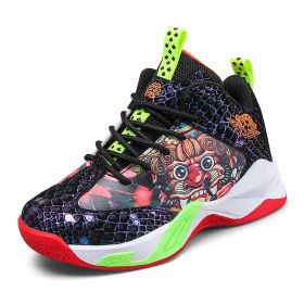 High Top boys Basketball Shoes Breathable Non-Slip Wearable Sneakers boys Gym Training Athletic Basket Shoes kids Unisex Shoes (Color: Black green)