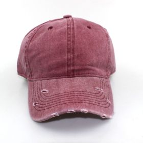 Water washed worn-out baseball cap Autumn and winter vintage personality worn-out edge soft top cap (colour: red)