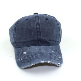 Water washed worn-out baseball cap Autumn and winter vintage personality worn-out edge soft top cap (colour: Navy blue)