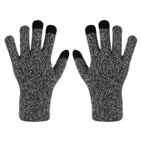 Female Winter Warm Knitted Full Finger Gloves Men Solid Woolen Touch Screen Mittens Women Thick Warm Cycling Driving Gloves (Color: Black Gray)