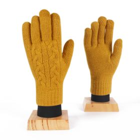 Female Winter Warm Knitted Full Finger Gloves Men Solid Woolen Touch Screen Mittens Women Thick Warm Cycling Driving Gloves (Color: S128 Yellow)