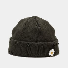 Winter Harajuku y2k Beanies Knitted Hat Women Fashion Warm Thick Gorro Men Hip Hop Pin Hole Skullcap Short Hat Unisex Basic Cap (Color: daisy Army Green)