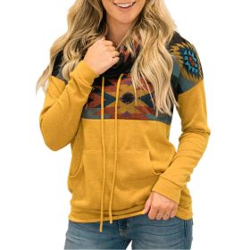 New Autumn and Winter Women's Sun Totem Print Ethnic High-neck Hooded Sweater (Color: Yellow)