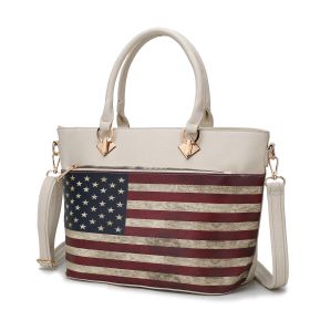 MKF Collection Lilian Vegan Leather Women FLAG Tote Bag by Mia K (Color: Beige)