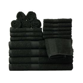 Basic Solid 18-Piece Bath Towel Set Collection (Color: BLACK)