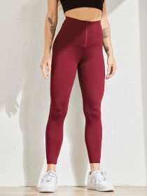 Women Legging for Fitness High Waist Leggings Push Up Sports Leggings Women Sexy Slim Black Legging Sportswear (Color: Wine)