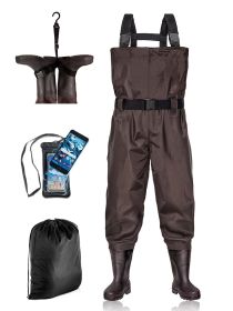 BELLE DURA Fishing Waders Chest Waterproof Light Weight Nylon Bootfoot Waders for Men Women with Boots (Color: Brown)