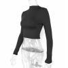 Solid Basic Long Sleeve Womens Tshirt Casual Black White Fashion Crop Top T Shirt Ladies Fashion Korean Tee Shirt