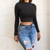 Solid Basic Long Sleeve Womens Tshirt Casual Black White Fashion Crop Top T Shirt Ladies Fashion Korean Tee Shirt